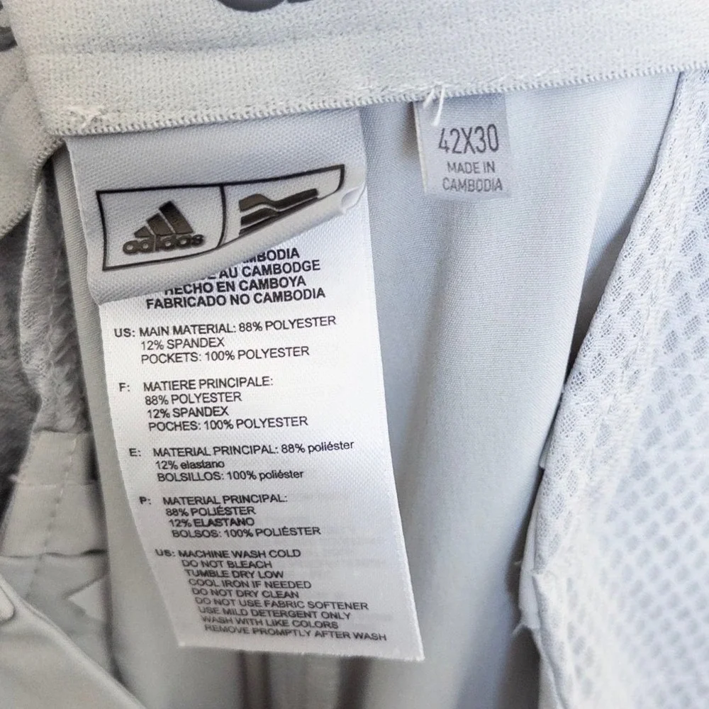 Adidas Mens Golf Pants 42X30 Light Gray Performance Stretch Preppy‎ Athleisure